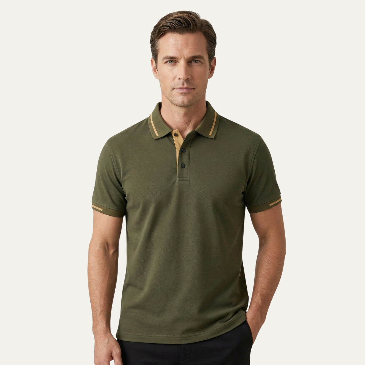 The Meadowcrest Ridge Men’s Polo Shirt with Contrast Trim – Army Green