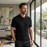 The Stonebrook Ridge Men’s Casual Textured Polo Shirt – Black