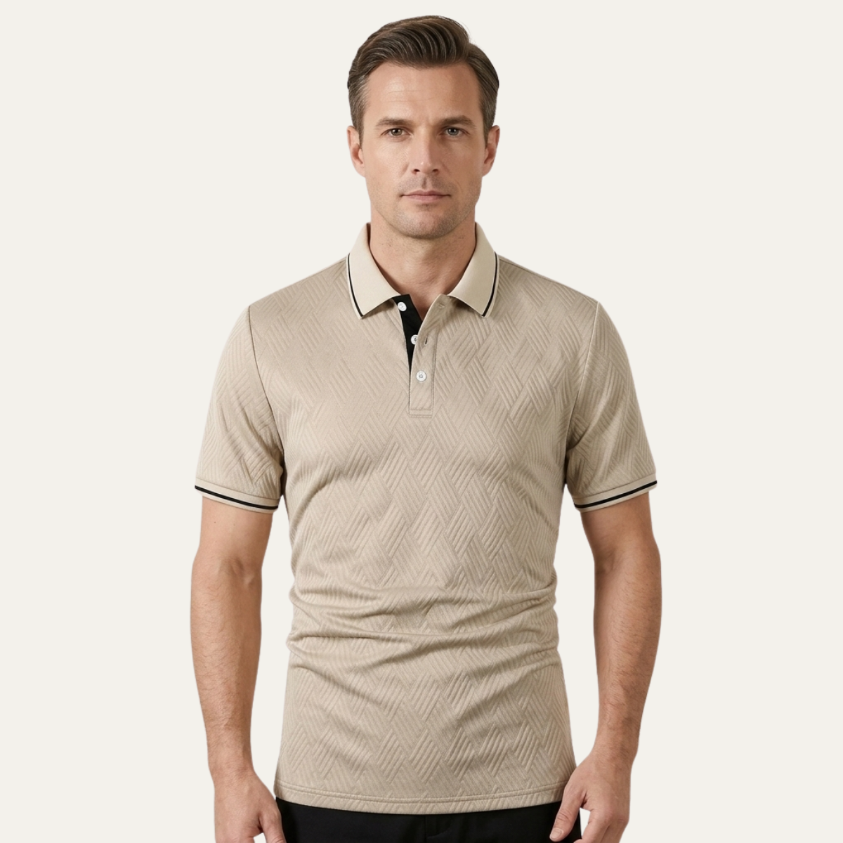 The Maplefall Men’s Apricot Textured Elegant Polo Shirt