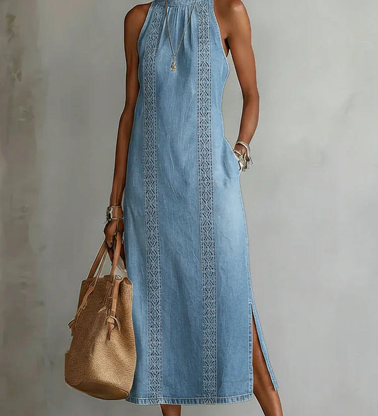 Soline | Retro Lace Denim Dress