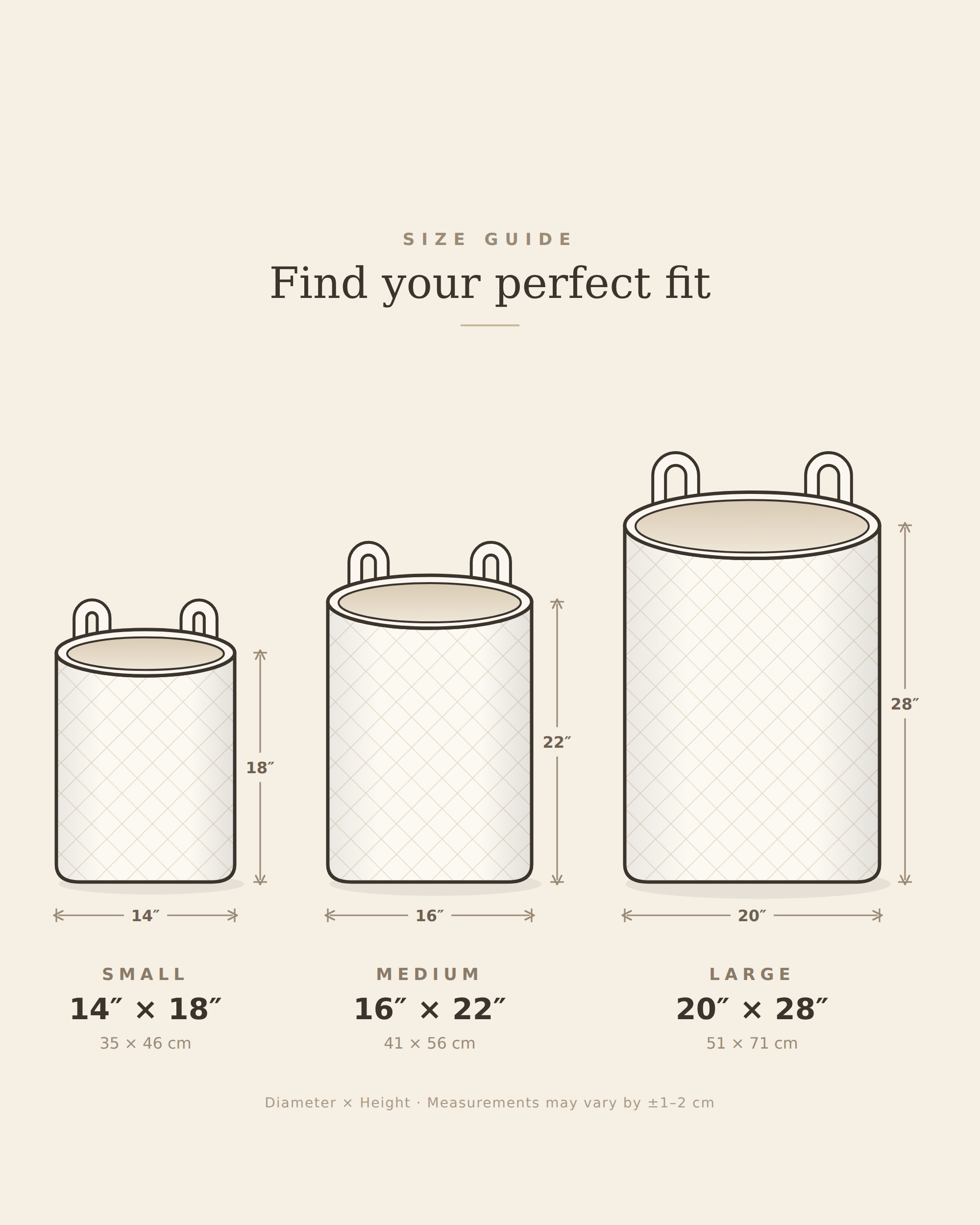 Quilted laundry basket size guide: small, medium and large
