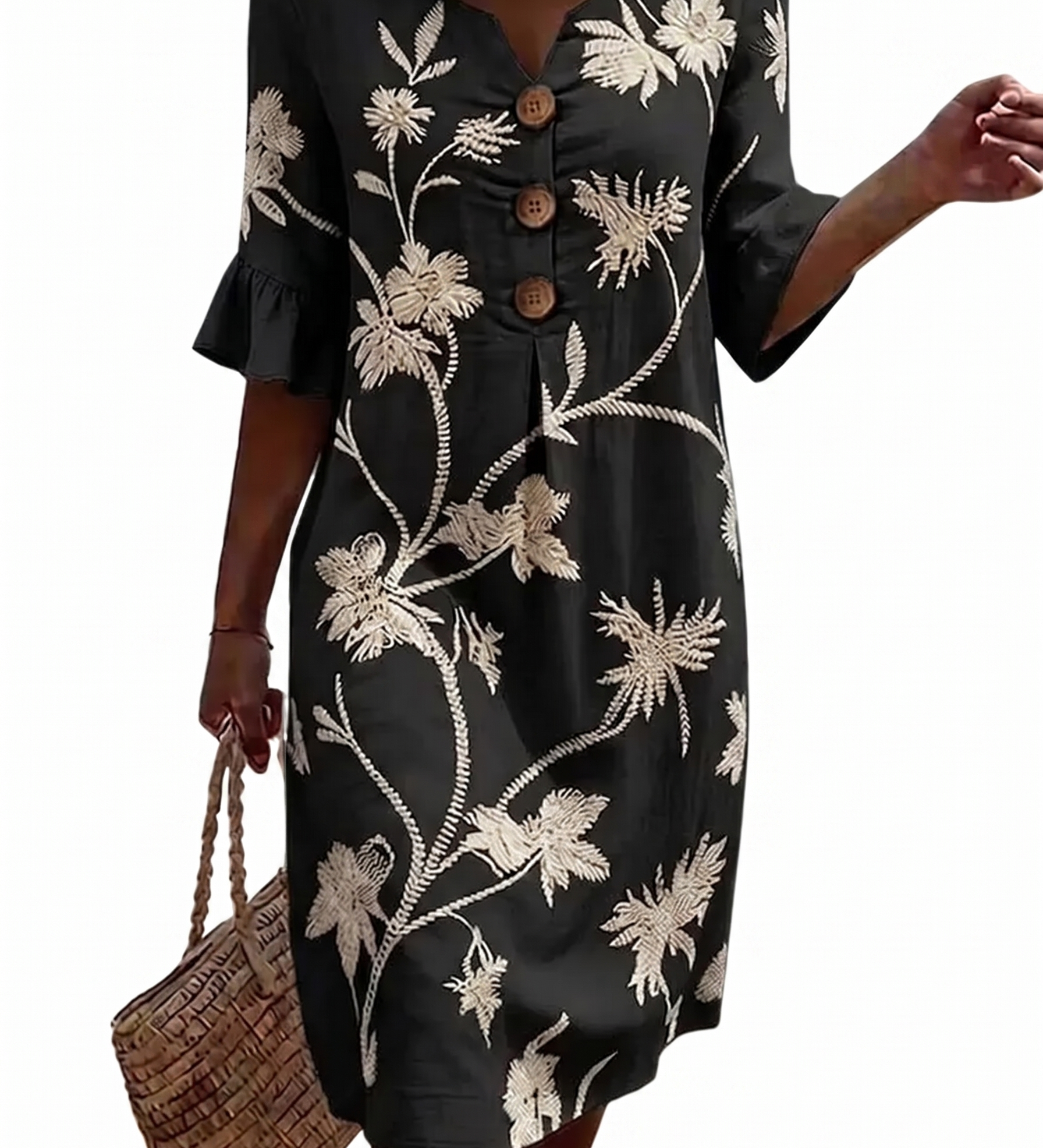 Bérénice - Women's Casual Dress with Floral Patterns.