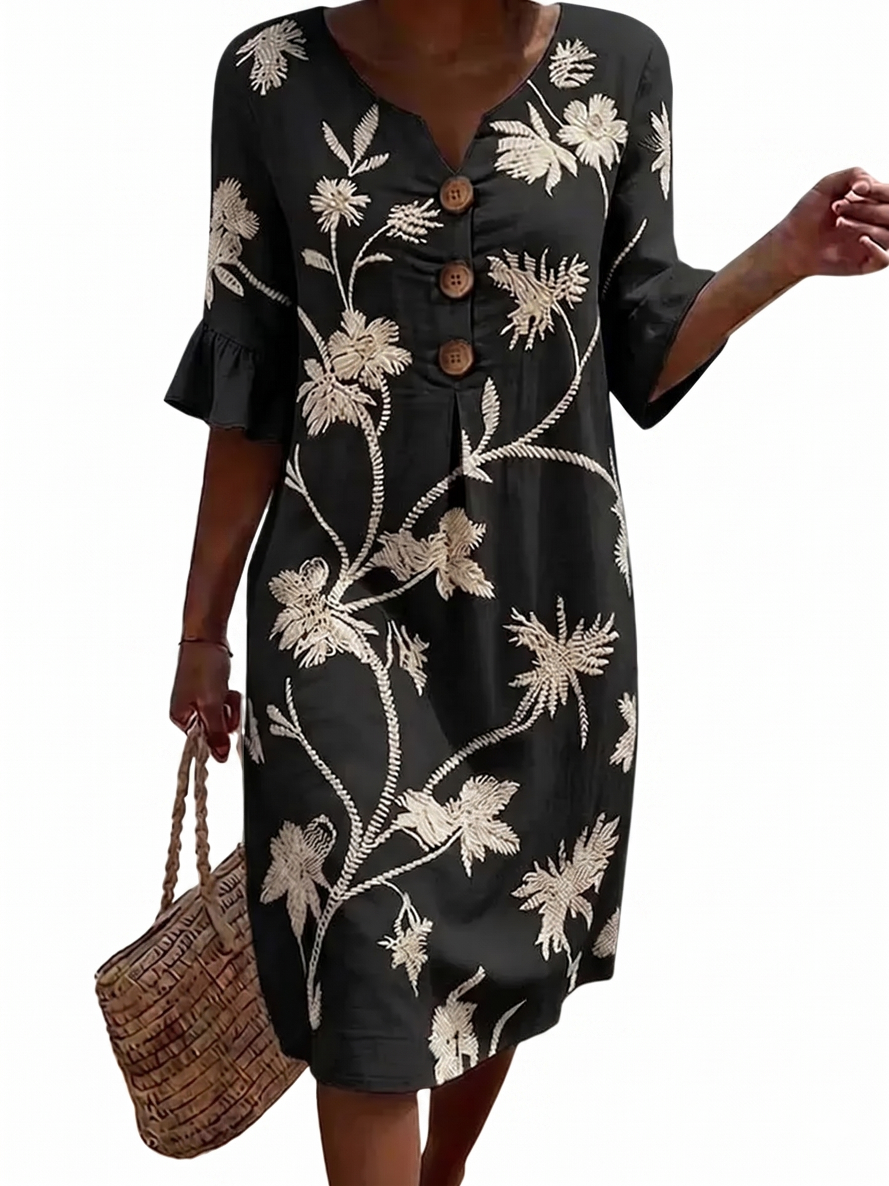 Bérénice - Women's Casual Dress with Floral Patterns.