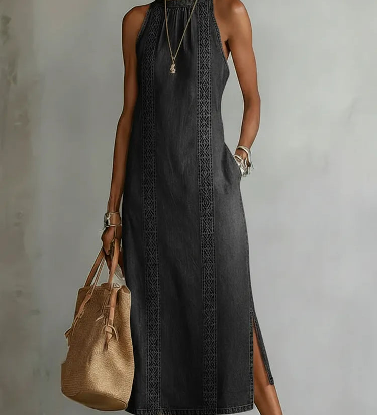 Soline | Retro Lace Denim Dress