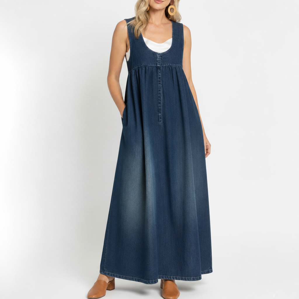 Capucine | Vintage Washed Denim Maxi Dress