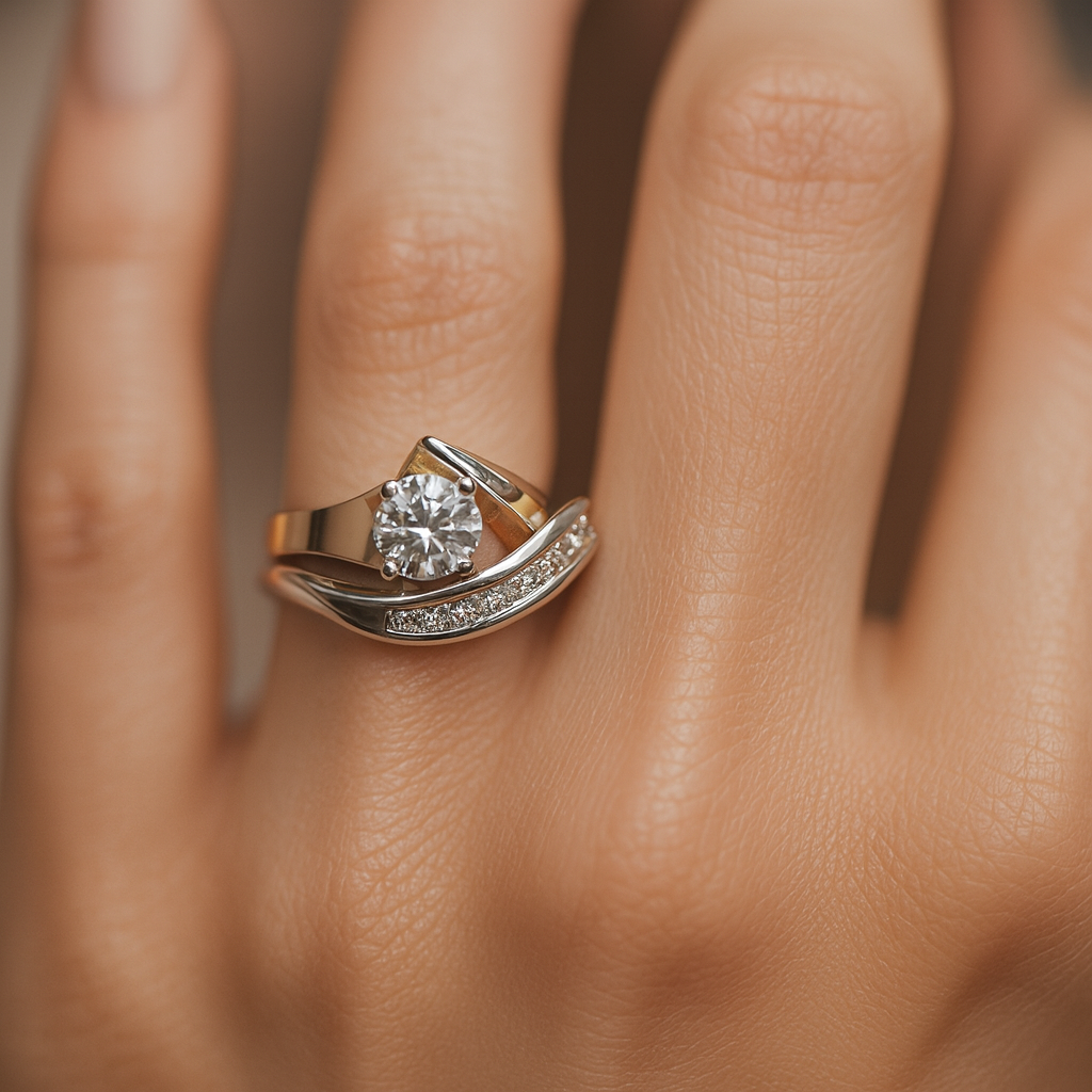 Carla – Vintage Asymmetrical Ring in Gold and Silver Adorned with Zircons – view 4