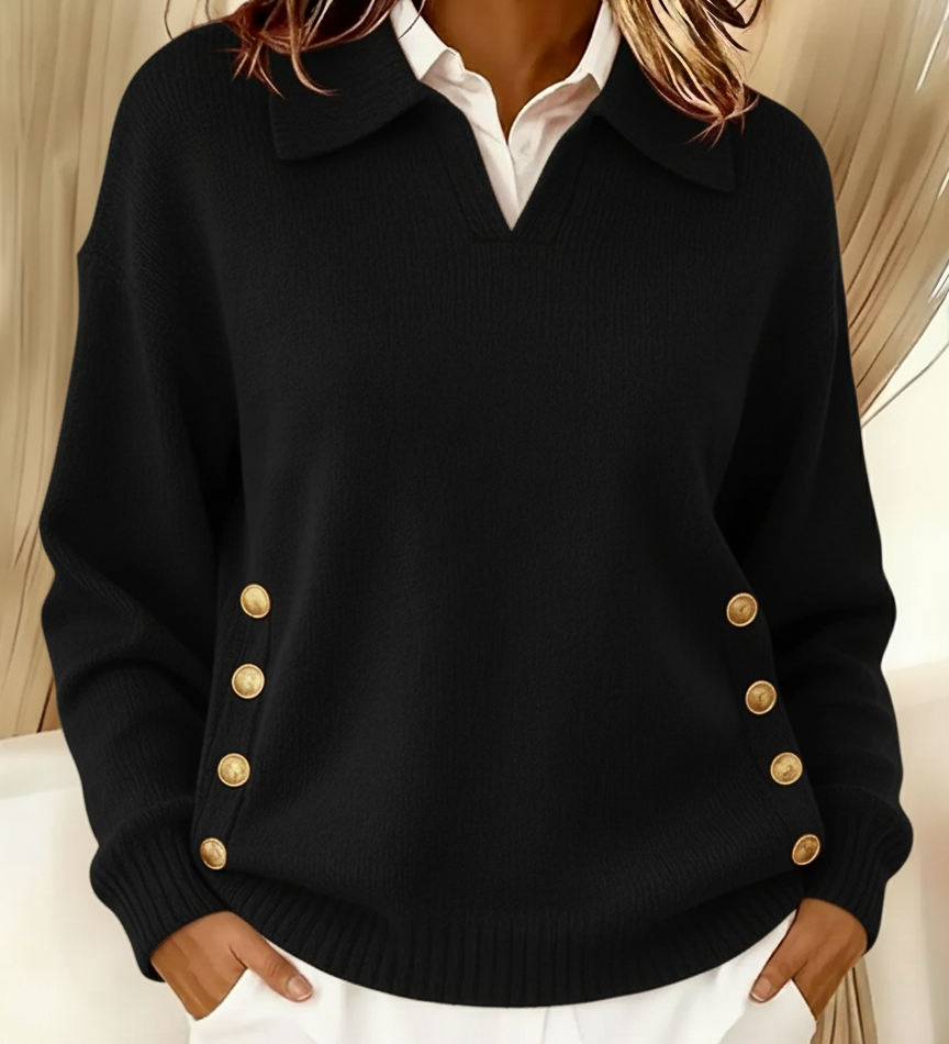 Vynette V-neck jumper with collar, sixth colourway | Ellie Dublin