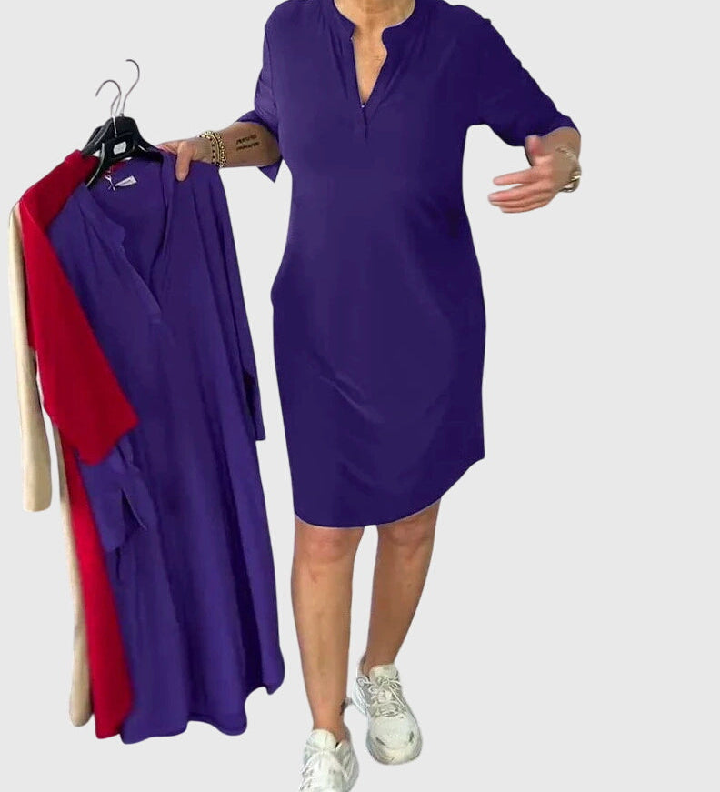 Caroline | Solid V-Neck Dress