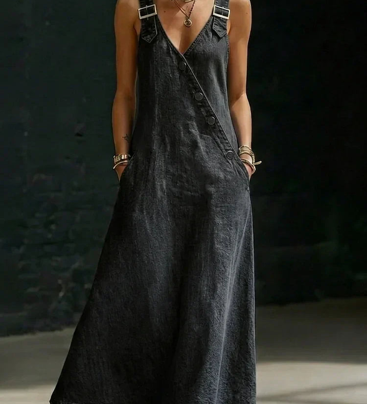 Lalie | Long Button-Up Denim Dress