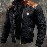 Josip | Black Quilted Coat Featuring Leather Shoulders