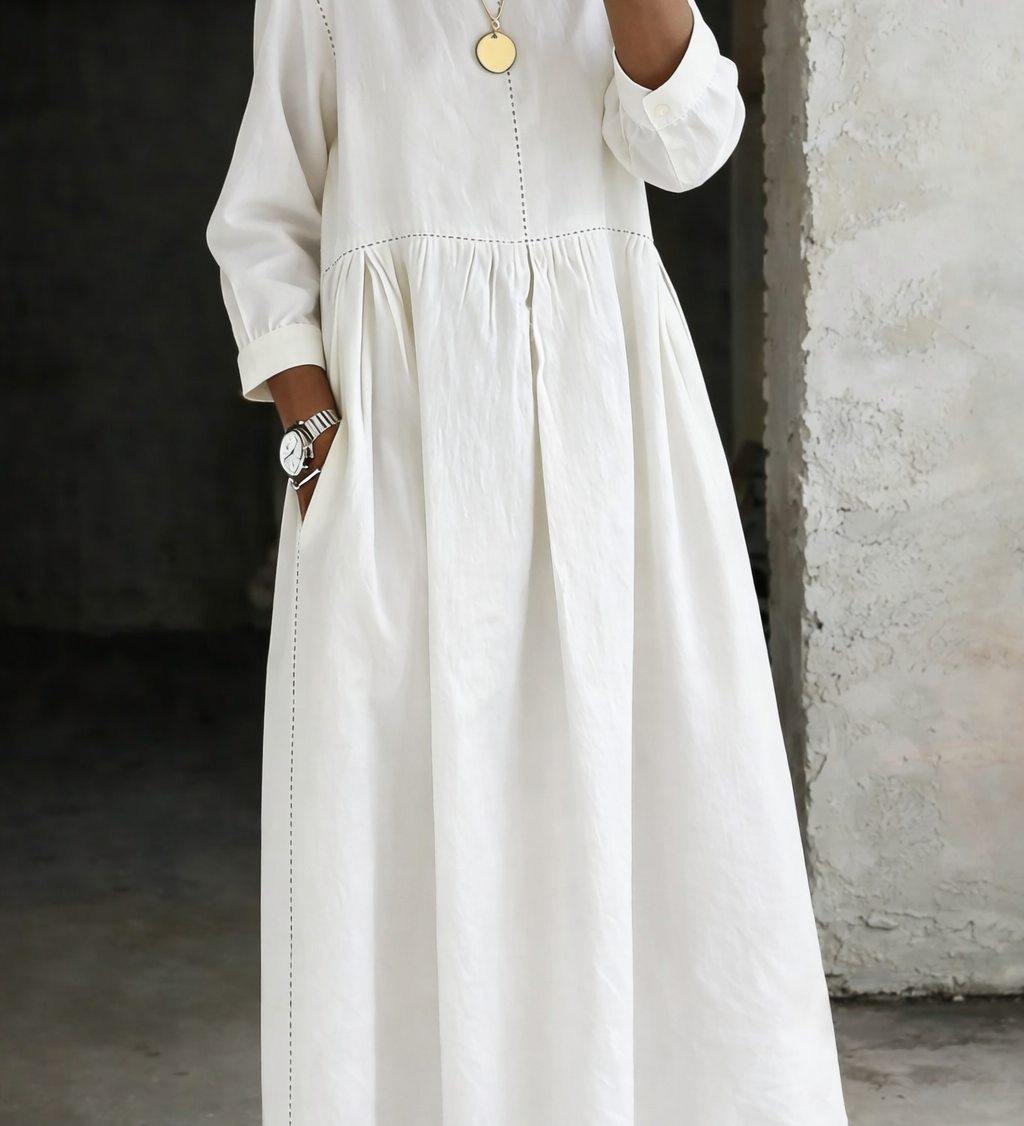 Elise | Long Denim Dress with Round Neck and Long Sleeves – view 3