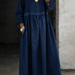 Elise | Long Denim Dress with Round Neck and Long Sleeves – view 5