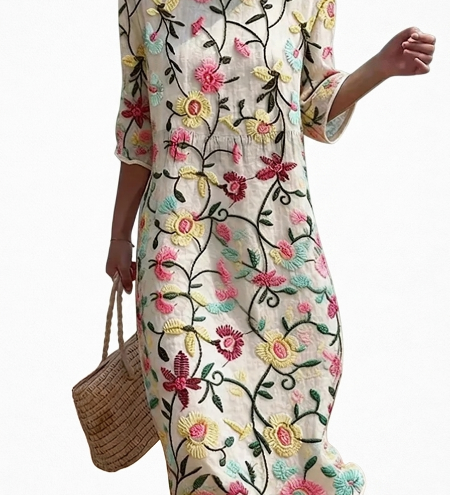 Élise - Women's Summer Dress with Floral Patterns.