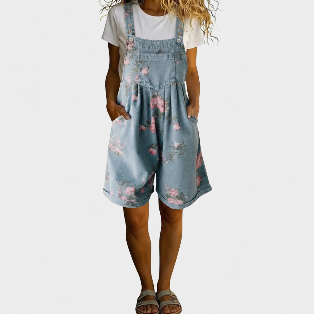Eugénie | Vintage Washed Floral Denim Jumpsuit