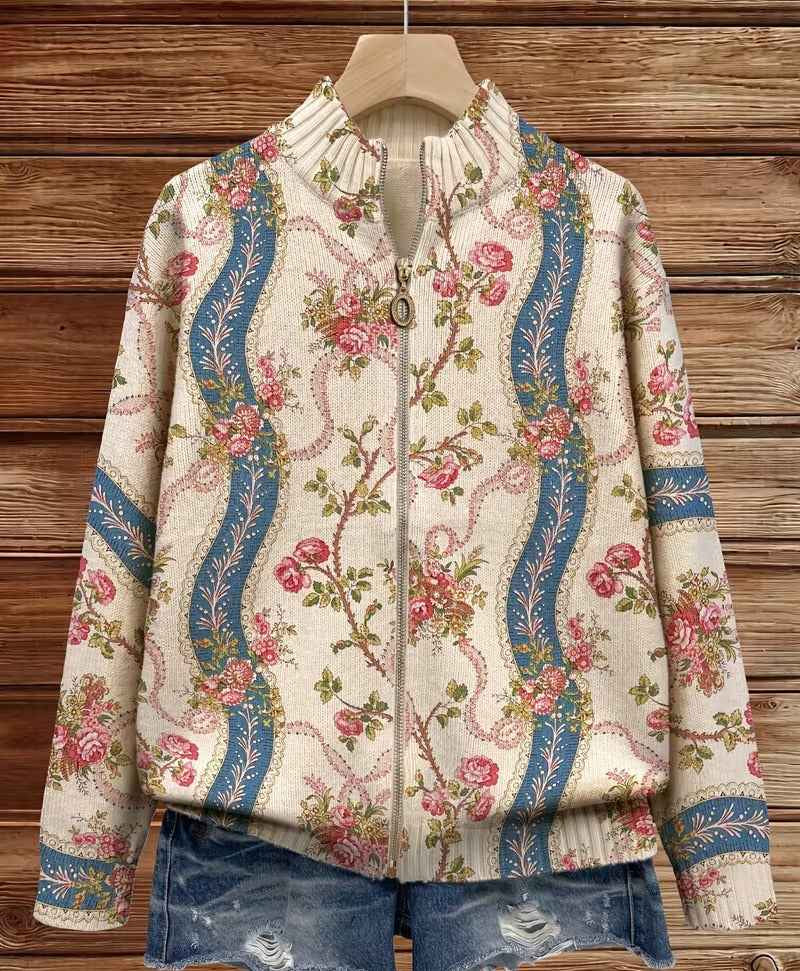 Fainche climbing rose stripe zip cardigan for women | Ellie Dublin