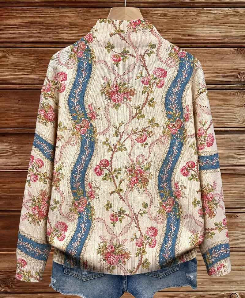 Fainche climbing rose stripe zip cardigan for women | Ellie Dublin