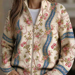 Fainche climbing rose stripe zip cardigan for women | Ellie Dublin