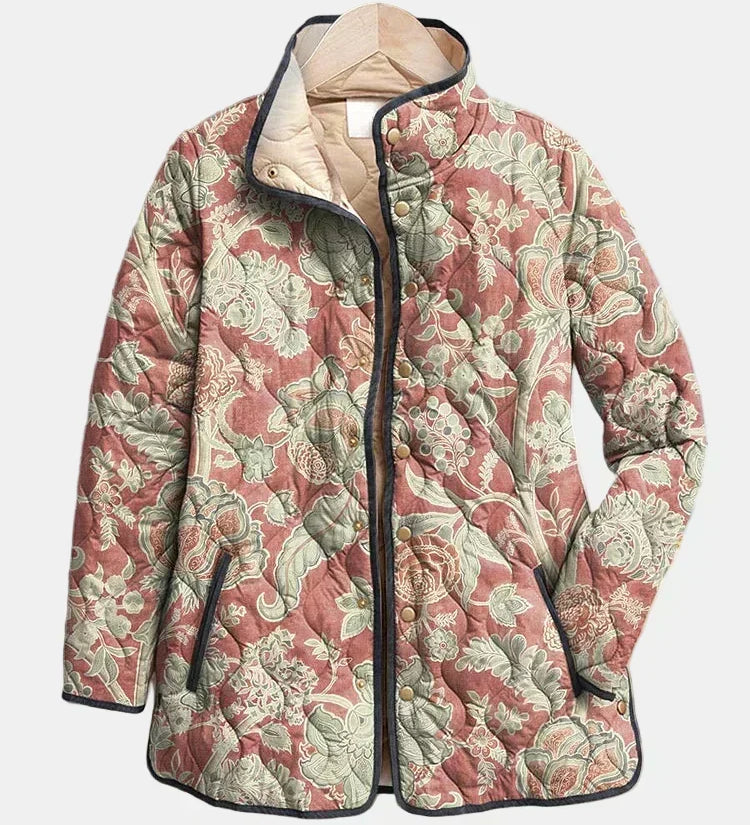 Carmel terracotta damask quilted jacket for women | Ellie Dublin