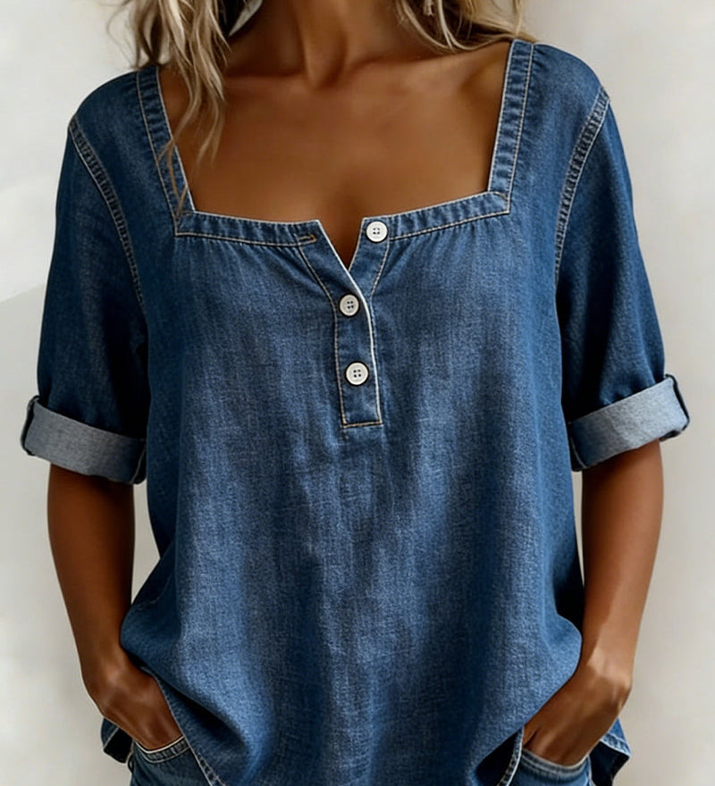 Marceline | Square Collar Denim Shirt