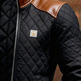 Josip | Black Quilted Coat Featuring Leather Shoulders