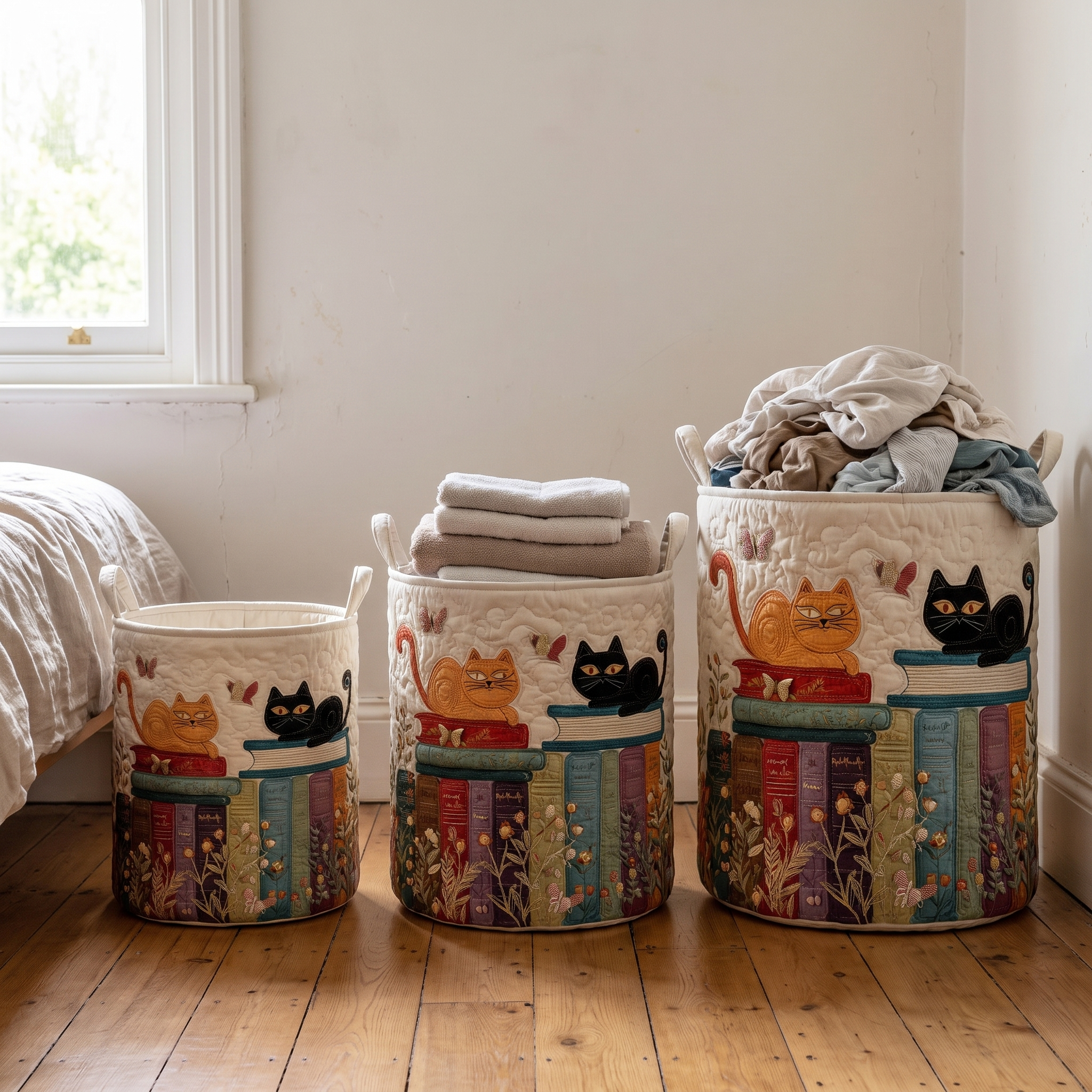 Lulu cat parade quilted laundry basket by Ellie Dublin, view 2