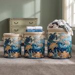 Coral shell shine quilted laundry basket by Ellie Dublin, view 2