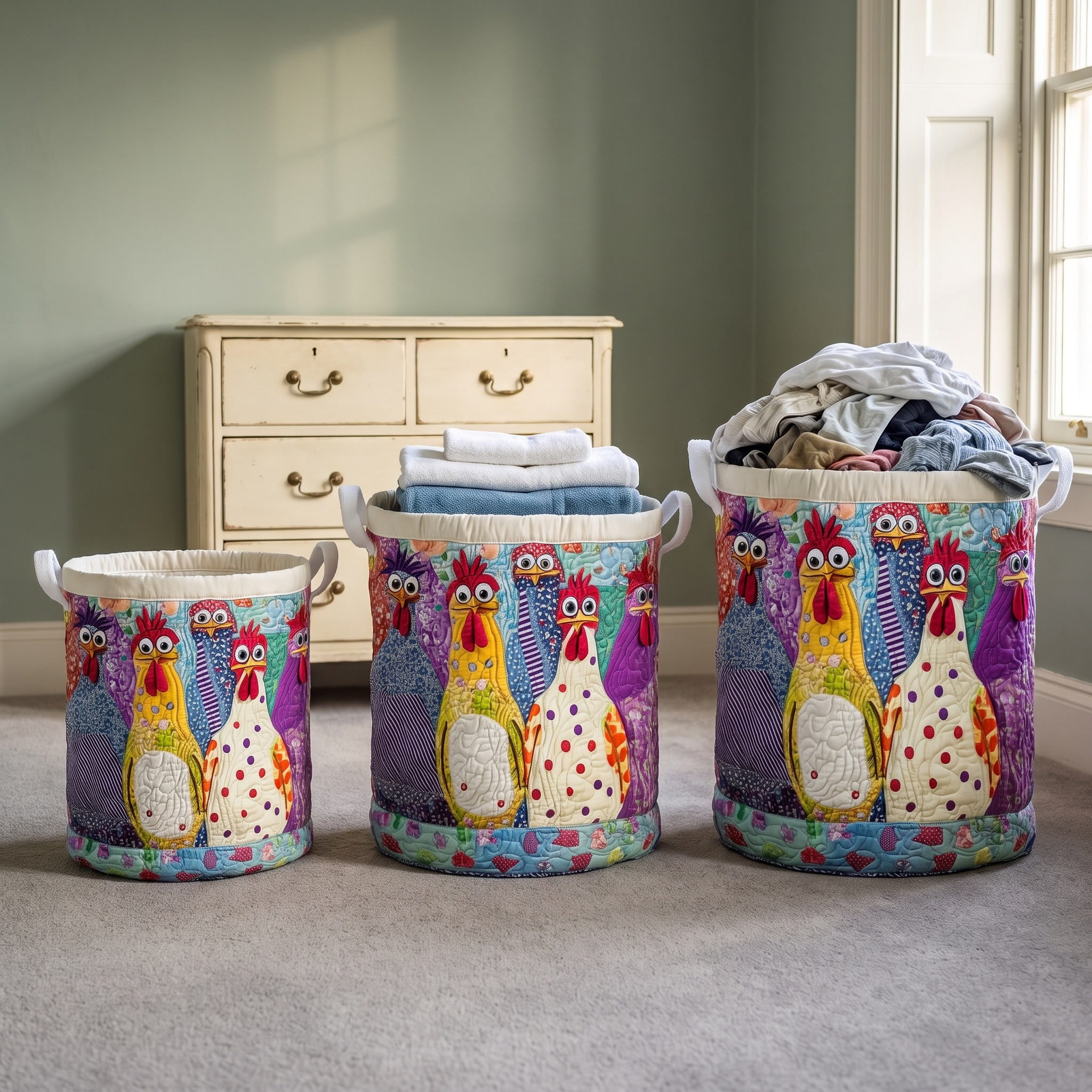 Macy cluck couture quilted laundry basket by Ellie Dublin, view 2