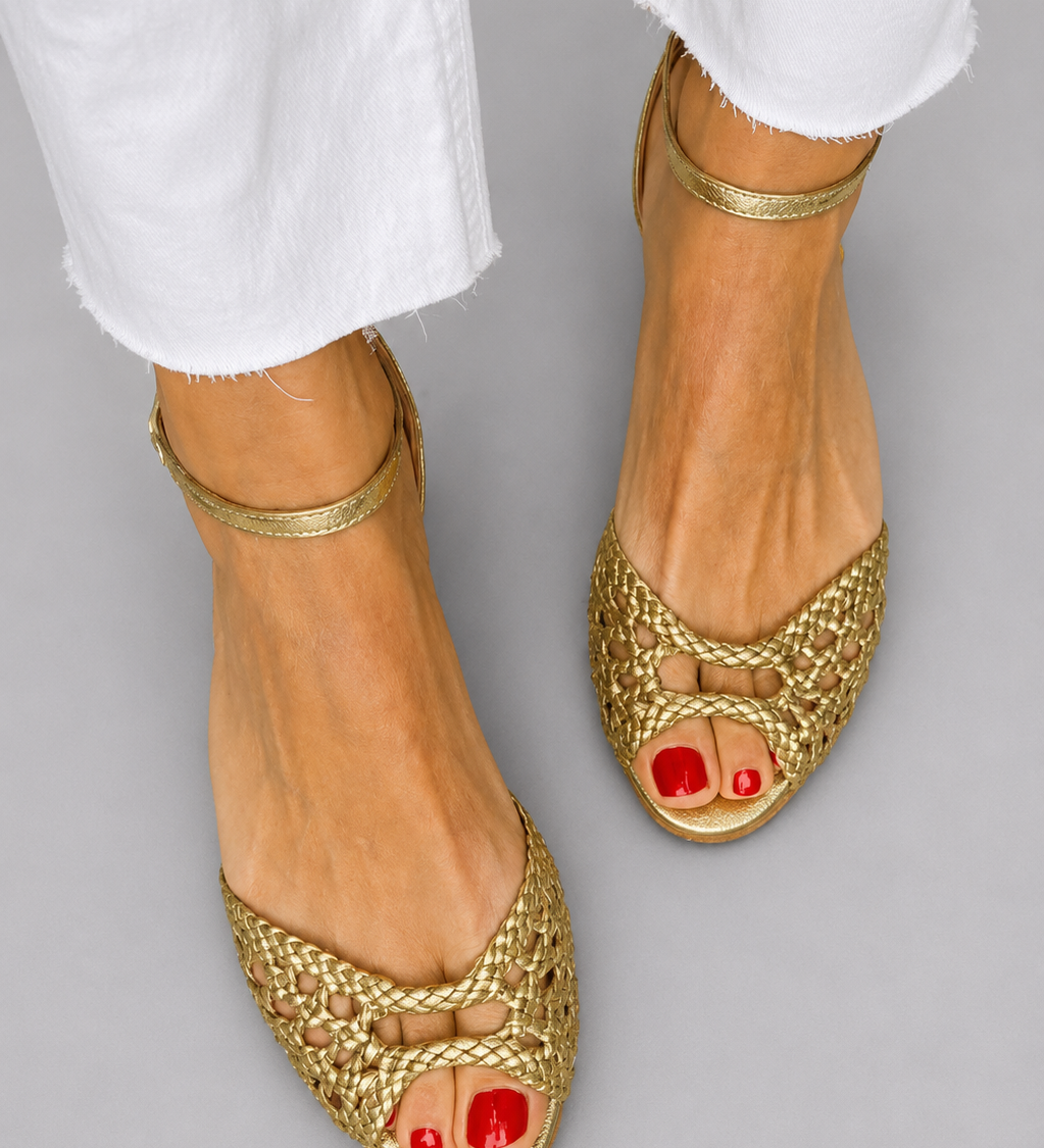 Isadora | Woven Gold Sandals