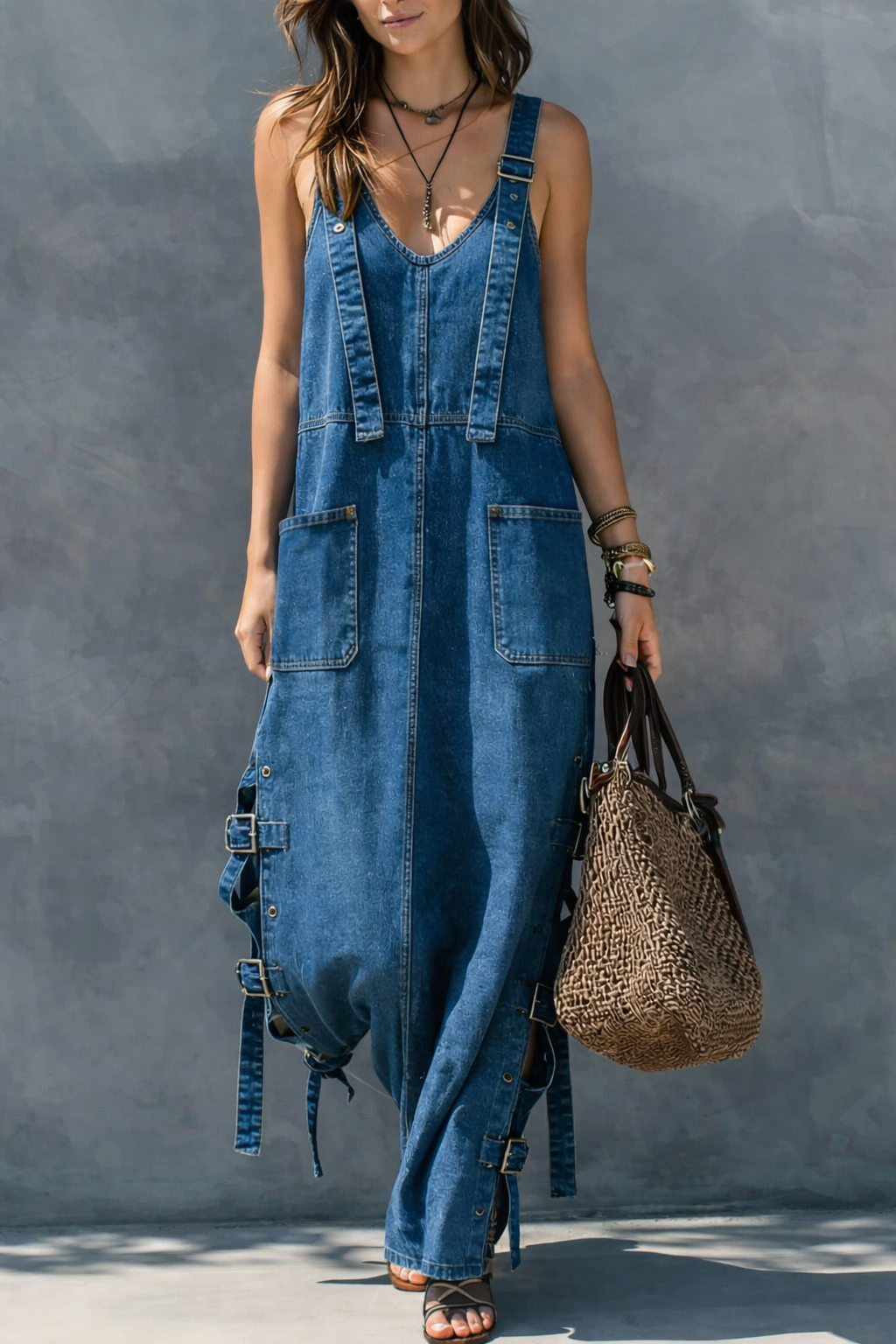 Joséphine | Denim Jumpsuit with Elastic Waist – view 2