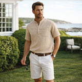 The Hillgate Men’s Casual Cotton Linen Henley Shirt