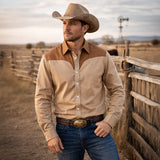 The Brookcrest Men’s Two-Tone Patchwork Western Retro Denim Shirt