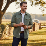 The Willowfall Men’s Nostalgic Casual Vertical Stripe Denim Shirt