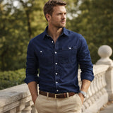 The Crestfall Ridge Men’s Slim Fit Denim Shirt with Double Pockets