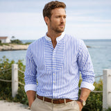 The Glenbrook Men’s Lightweight Slim Fit Striped Stand Collar Shirt