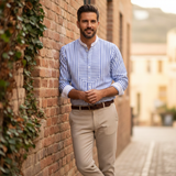 The Glenbrook Men’s Lightweight Slim Fit Striped Stand Collar Shirt