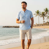 The Regent Men’s Summer Cotton Linen Henley Shirt