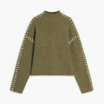 Nina ribstrikket sweater med høj hals fra Elsebeth København, detalje af ærmet