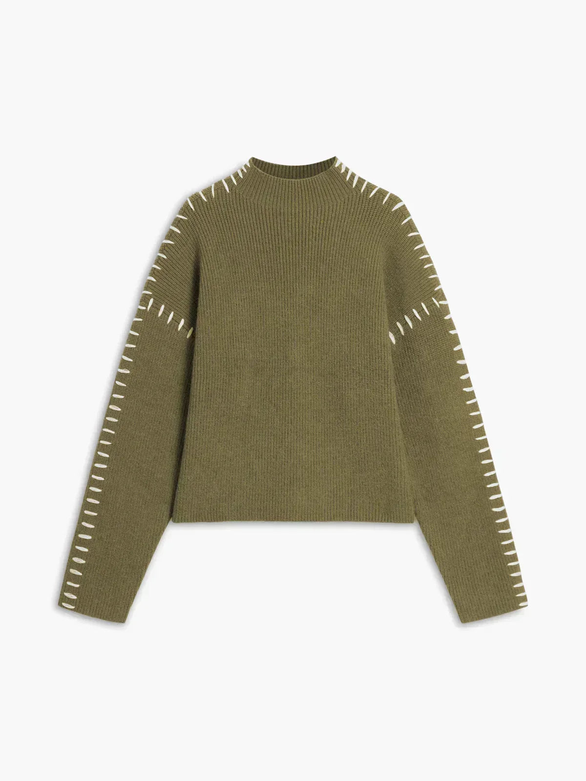Nina ribstrikket sweater med høj hals fra Elsebeth København, detalje af ærmet