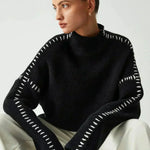 Nina ribstrikket sweater med høj hals fra Elsebeth København, set fra siden