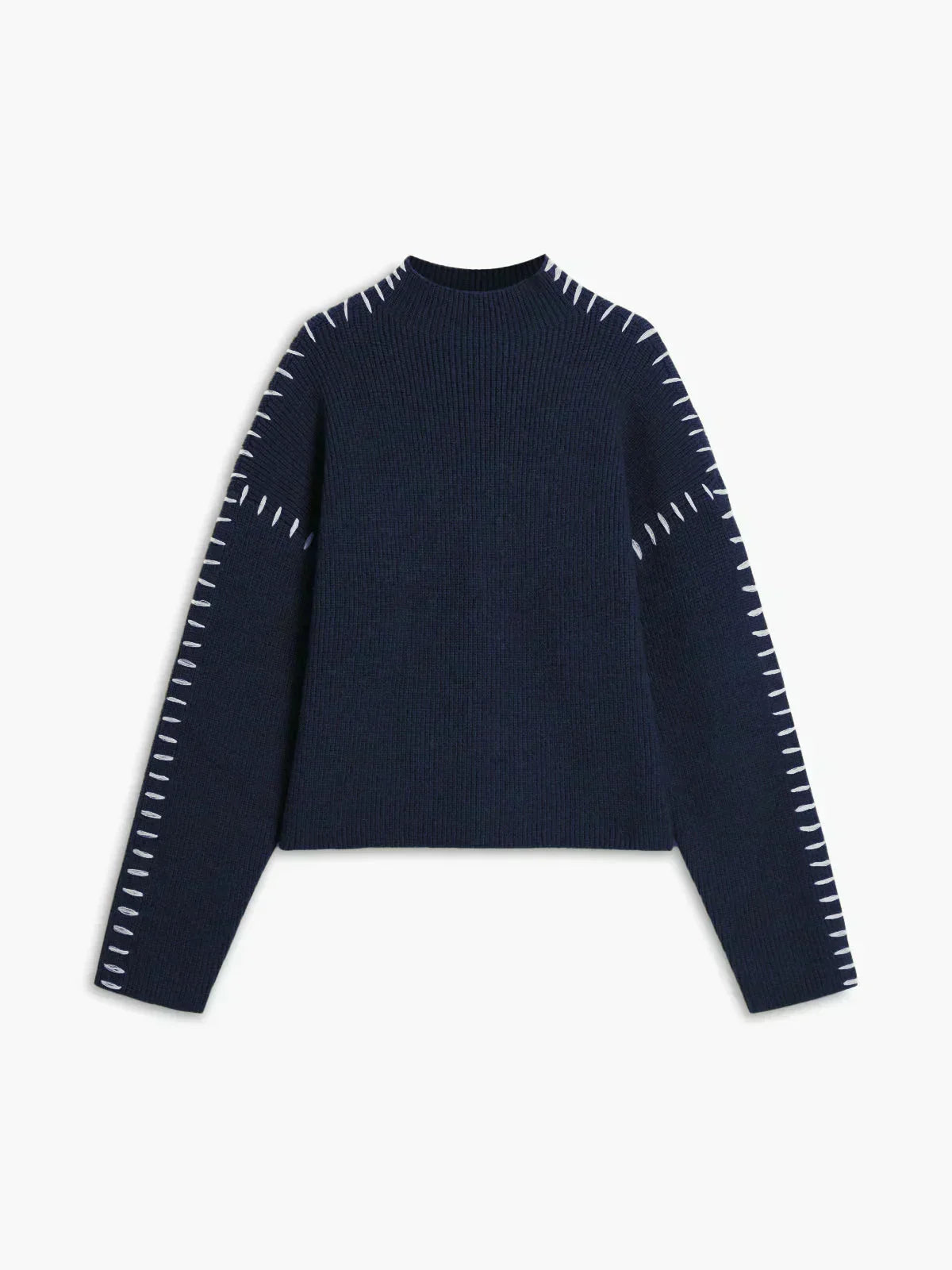 Nina ribstrikket sweater med høj hals fra Elsebeth København, set bagfra