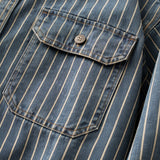 The Oakcrest Men’s Vintage Washed Vertical Stripe Denim Shirt Jacket – Blue