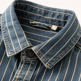 The Oakcrest Men’s Vintage Washed Vertical Stripe Denim Shirt Jacket – Blue