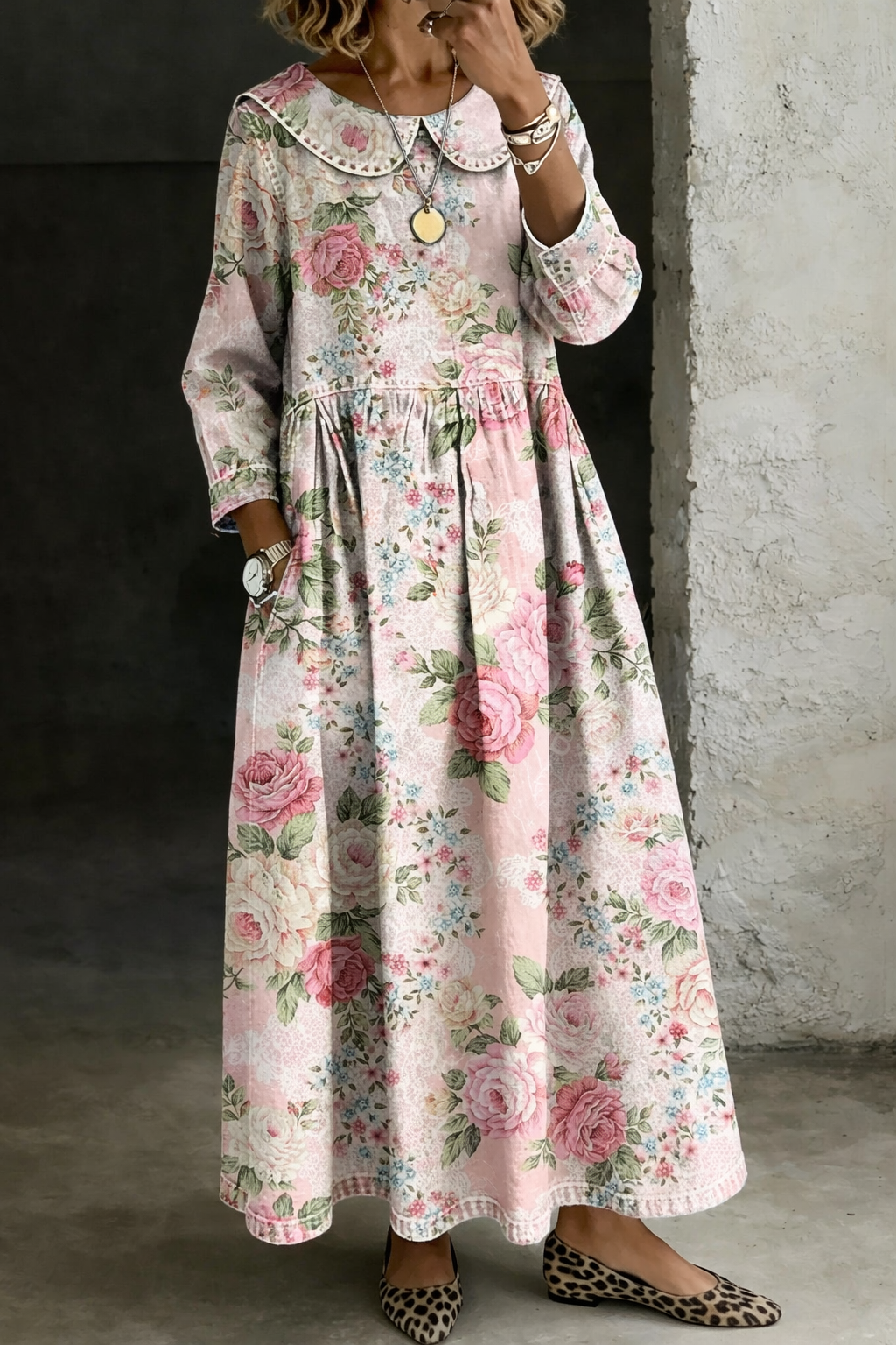 Margot | Denim Dress with Floral Collar – view 2
