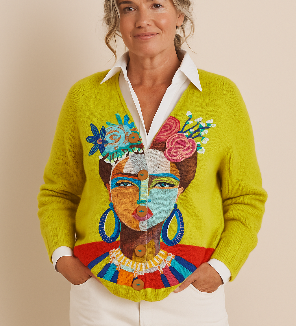 Ona portrait art cardigan for women | Ellie Dublin