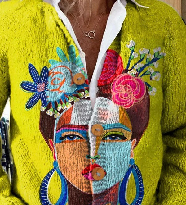 Ona portrait art cardigan for women, view 3