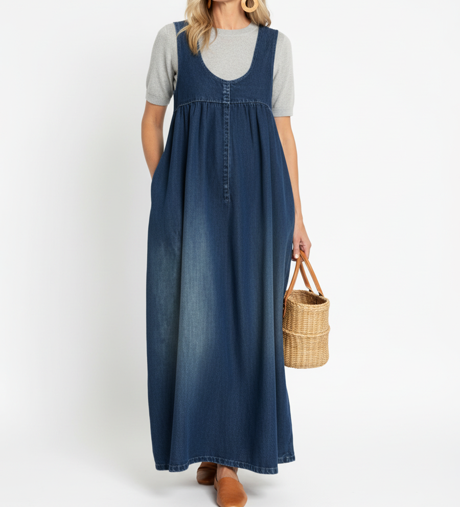 Capucine | Vintage Washed Denim Maxi Dress