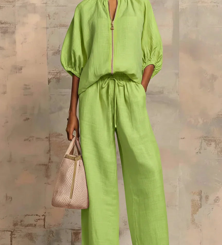 Alba | Two-Piece Set: Casual Shirt and Wide-Leg Trousers