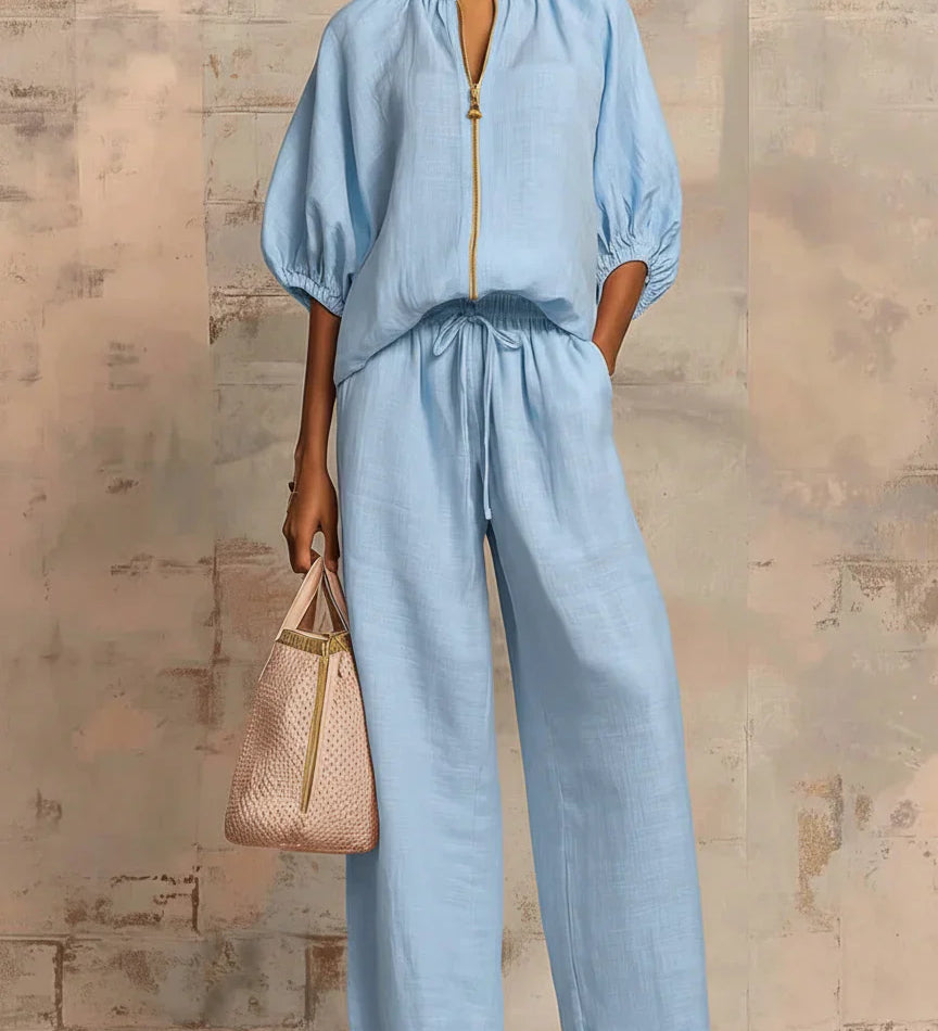 Alba | Two-Piece Set: Casual Shirt and Wide-Leg Trousers