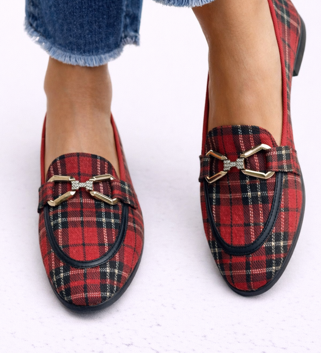 Rowan - Gold Plaid Loafers