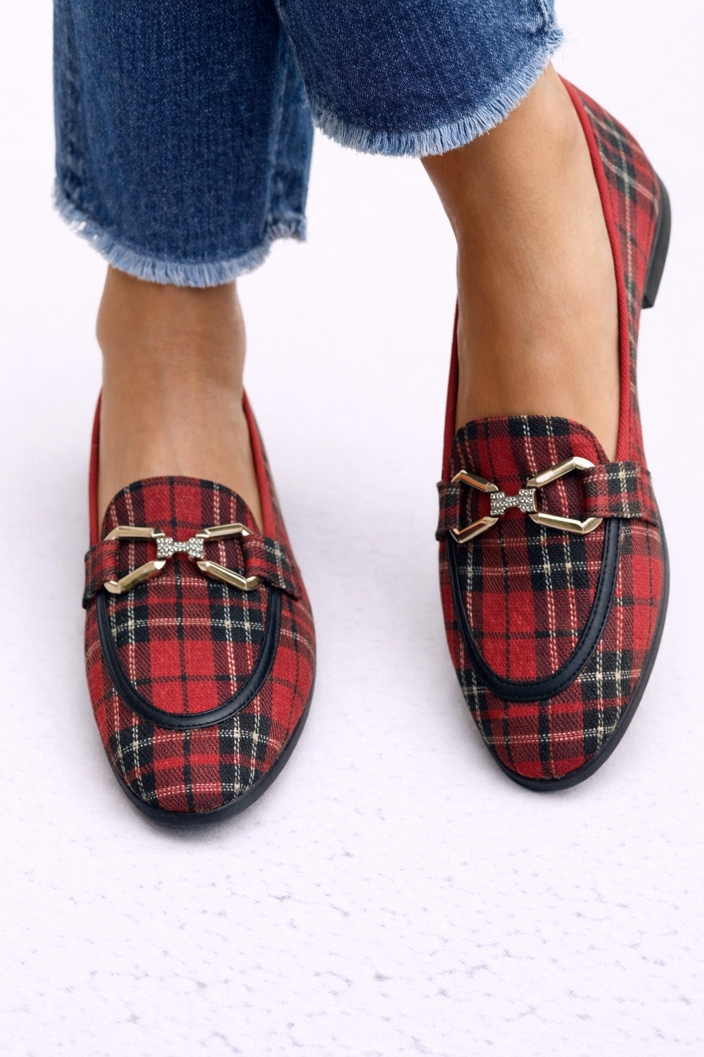 Rowan - Gold Plaid Loafers